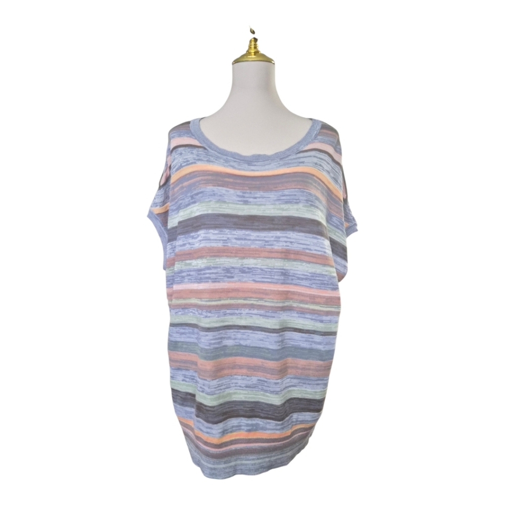 Chico’s 4 XL XXL Heather Striped Short Sleeve Cotton Blend Pullover Sweater NWT